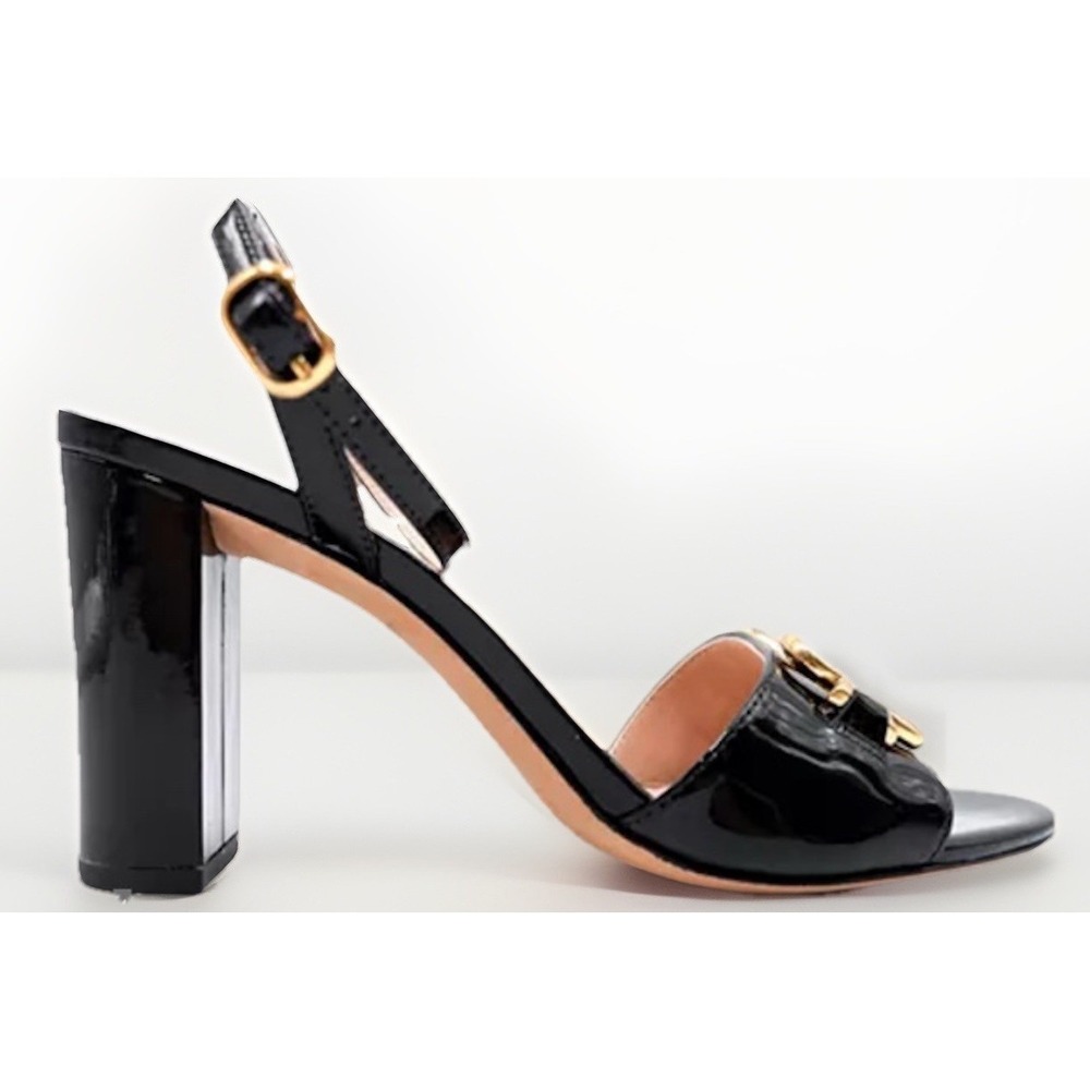 Kate Spade New York Lagoon Black Patent Gold Logo Sandals Classic Sz 8 - Picture 3 of 6